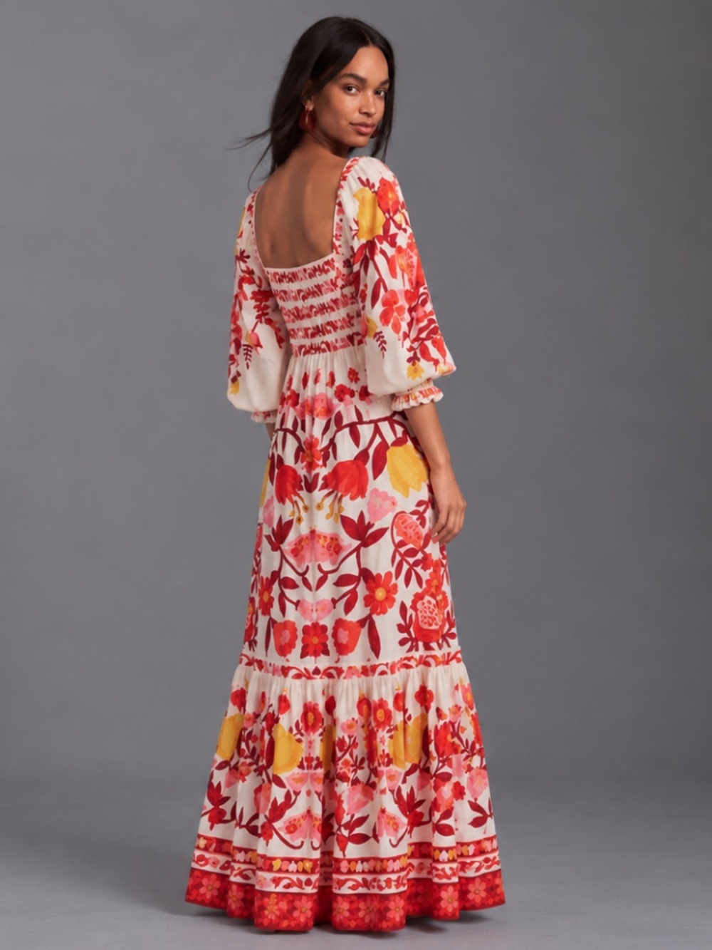 Farm Rio Pomar Romântico Floral Long Sleeve Maxi Dress Size M - Picture 3 of 14
